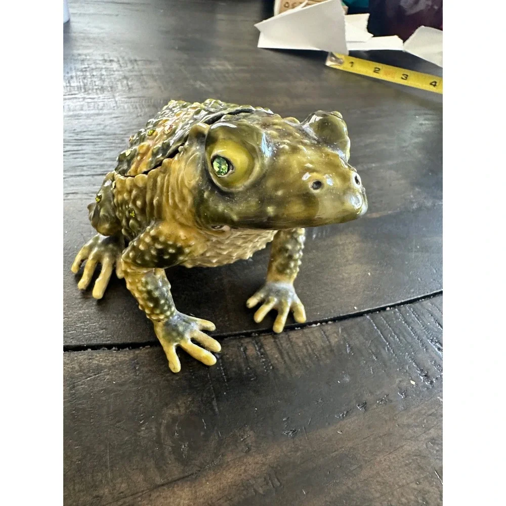 Olivia Riegel Jeweled Toad Trinket Box Green Gold Enamel Swarovski Crystals